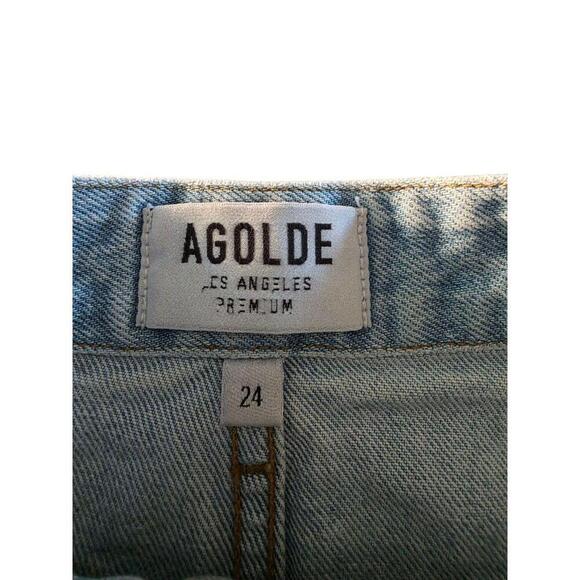 AGOLDE Skirt Womens 24 Blue Denim Mini Asymmetrical Distressed Frayed - Picture 2 of 7